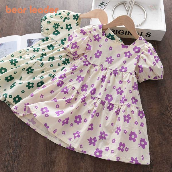 

bear leader girls casual costumes summer baby girl fashion korean style flowers dresses kids sweet vestidos for 2-6y 210708, Red;yellow