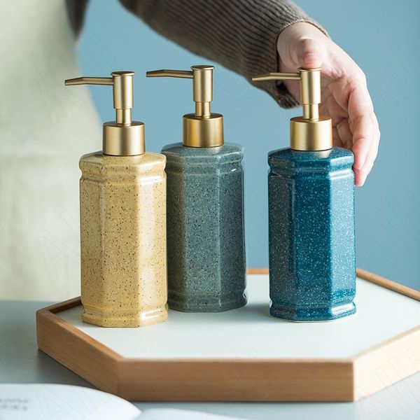 

liquid soap dispenser simplicity ceramic lotion bottle restroom cupboard shower gel organizer eight-sided shape shampoo container bathroom a