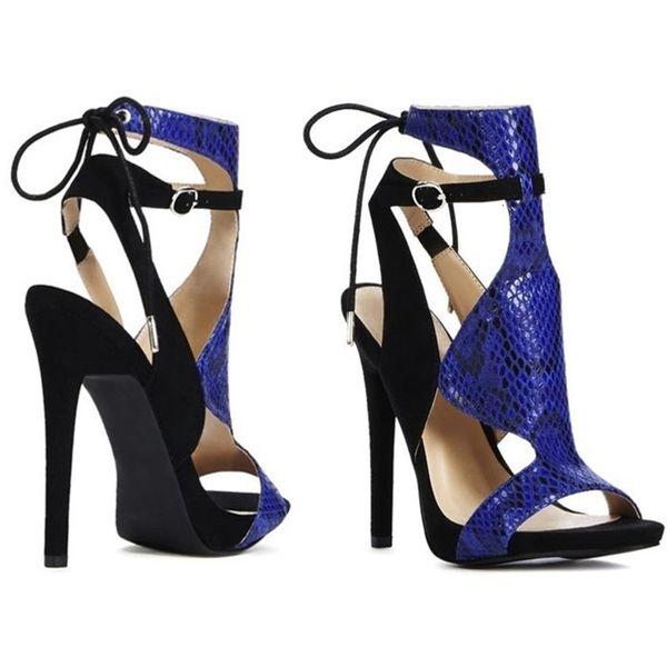 

sandal you'll see blue arrival black snake skin patchwork high-heeled slingback lace cut-out sandals open-toed ankle boots