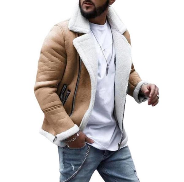 

men's wool & blends autumn winter lamb lapel warm jacket coat, Black