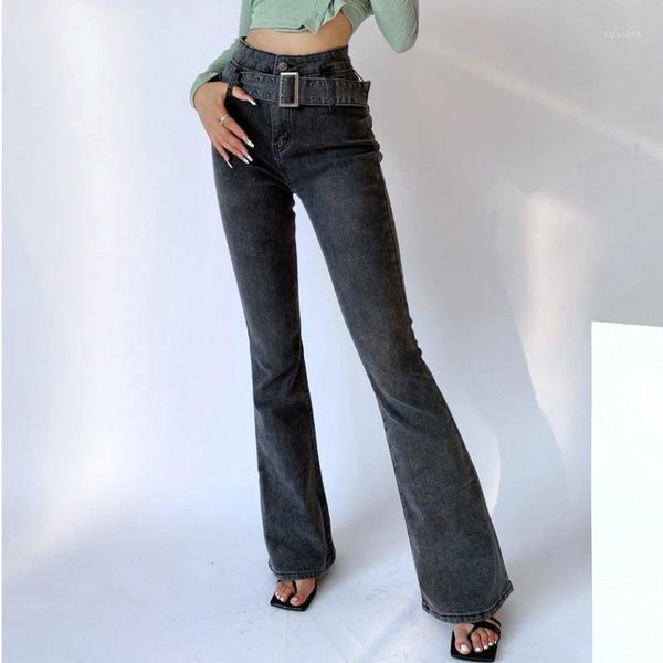 

women's jeans tvvovvin spice girls show leg long belt women high waist skinny hip korean fashion flare pants denim g3lc, Blue