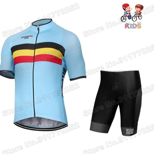 

belgium kids cycling jersey set belgian national team boys girls clothing children road bike suit mtb fietskleding racing sets, Black;blue