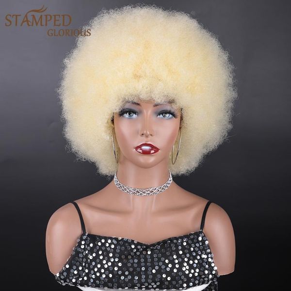 

synthetic wigs stamped glorious blonde short curly afro for black women heat resistant fiber with bangs cosplay wig