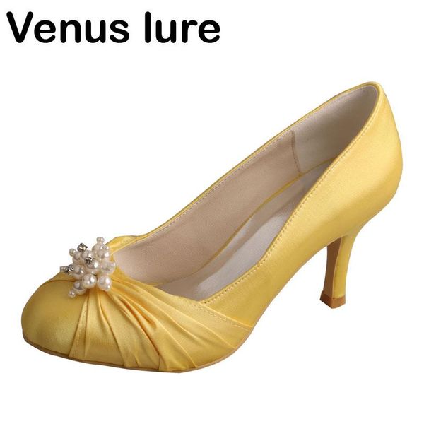 

lure yellow winter wedding shoes for bride round toe high heel pumps dress, Black