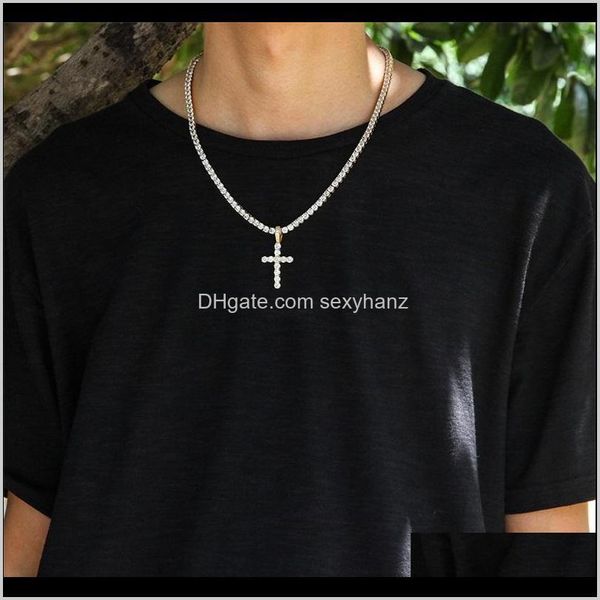 

necklaces & pendants drop delivery 2021 iced out zircon cross with 4mm tennis chain mens hip hop jewelry gold sier cz pendant necklace set 9, Silver