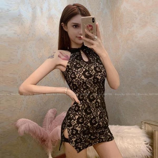 

ethnic clothing women lace qipao vintage party nightclub bodycon babydoll chinese style retro cheongsam korean elegant mini dress vesti, Red