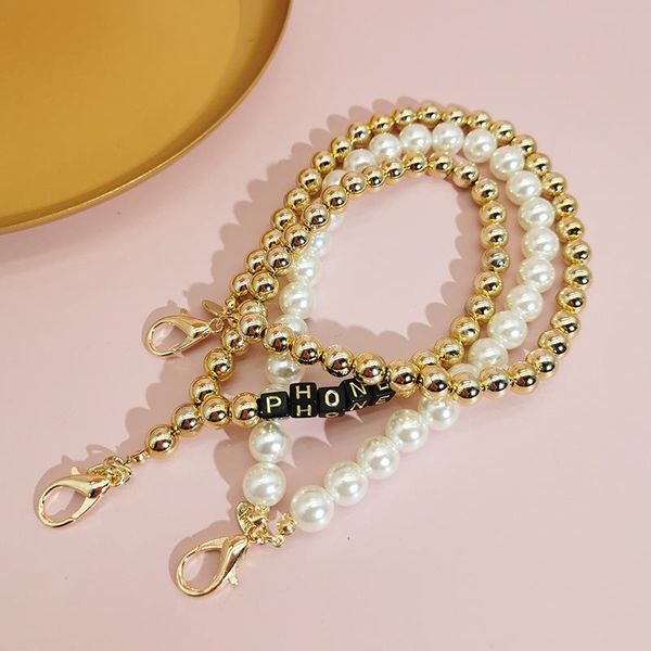 

keychains heyuyao fashion pearl beaded keychain bracelet portable keyring for women diy gift travel peal key ring jewelry making, Silver