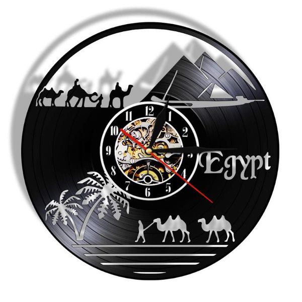 

egypt theme pyramid vintage record wall clock watch sahara desert view camel decorative unique africa travel gift clocks