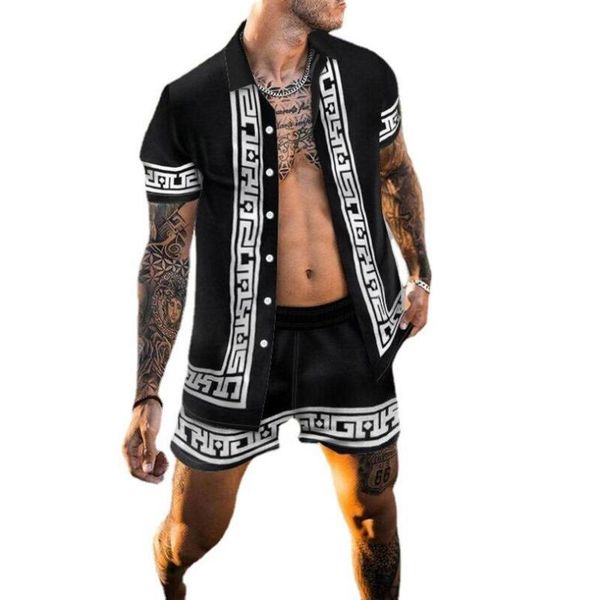 

men's tracksuits summer sets for men short sleeve shirts+shorts 2 pieces black beach shorts male casual loose and shirts 3xl, Gray