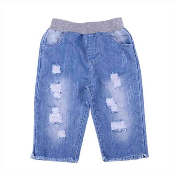 

kids boys summer jeans cloose capris children denim mid pants baby boy stretch hole cowboy cropped clothing1 6y, Blue