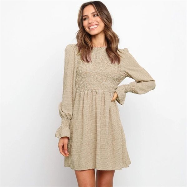 

foridol black plaid dress women winter ruffle short long sleeve loose casual autumn 210415, Black;gray