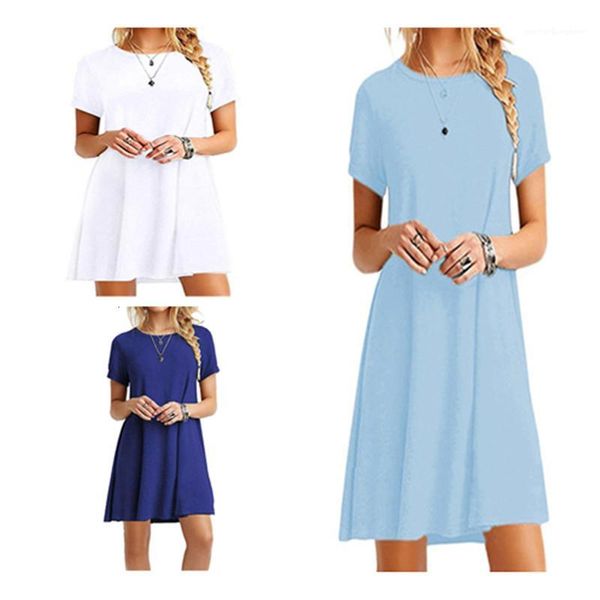 

plus size short sleeve loose mini ladies casual boho beach dresses fashion trend summer womens round neck party dress designer female, Black;gray