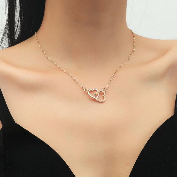 

pendant necklaces simple heart necklace korean alloy double love clavicle chains sweet fashion classic lover choker jewelry for women, Silver
