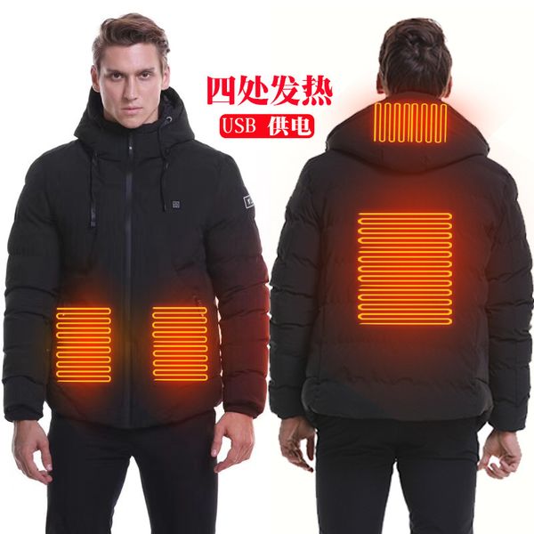 

coat self-adjusting warm temperature usb intelligent heating cotton clothes men's constant temperature winter large warm jacket graphen, Black