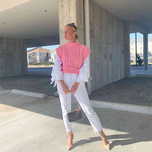 

sweaters 2021 women knit crop sweater vest sleeveless warm casual fashion cropped knitted woman sweaters pullover, White;black