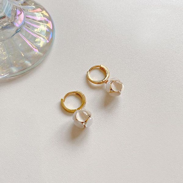 

hoop & huggie u-magical exquisite circle white opals earring for women bling rhinestones geometric gold metal party jewelry, Golden;silver