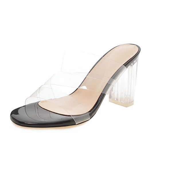 

slippers low shoes rome hoof heels basic pvc rubber pu fabric, Black