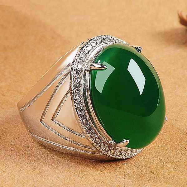 

oval green jade gemstones rings for men zircon diamonds white gold silver color jewelry masculine vintage royal band arabia gift, Golden;silver