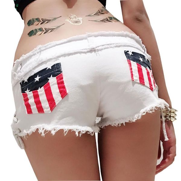 

women booty shorts jeans 2021 america style super denim min micro flag printed slim ladies summer short feminino women's, White;black