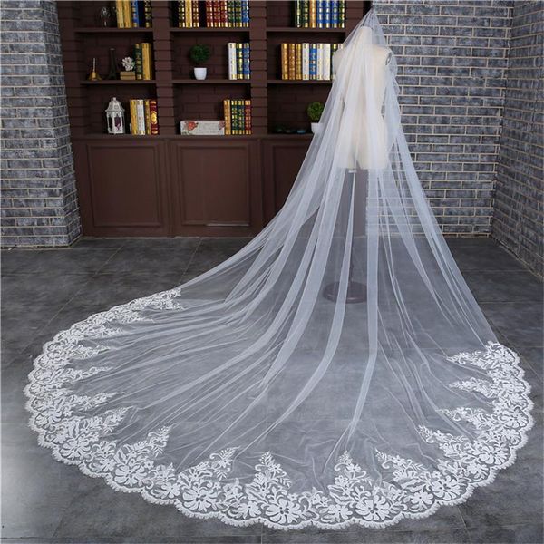 

bridal veils 3m long lace appliques white ivory wedding veil bride's hair accessories with comb cathedral church spring, Black