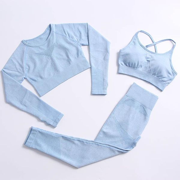 

yoga outfit seamless set women long sleeve shirt high waist sport leggings fitness suit workout gym wear running tracksuit
