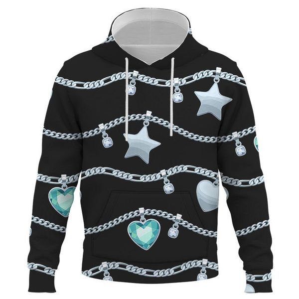 

men's hoodies & sweatshirts light luxury rococo 3d printing gorgeous sea blue bracelet hoodie fashion and women's boys wholesale, Black