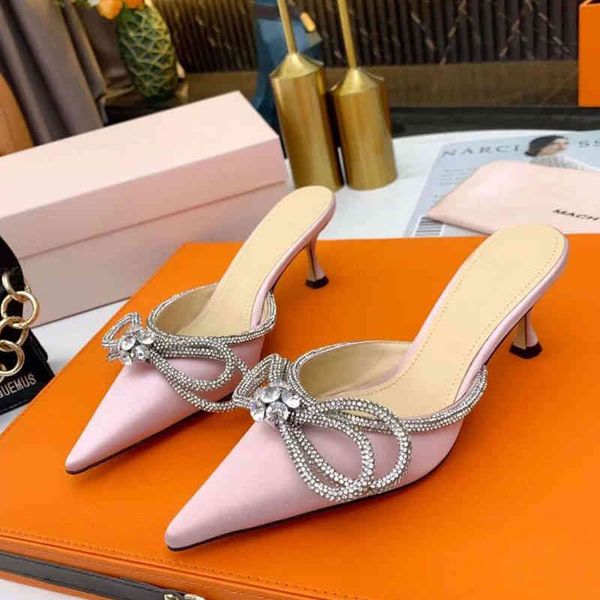 

dress shoes luxo strass bombas femininas cristal bowknot cetim apontou toe sapatos de salto alto das senhoras deslizamento em mulas slides f, Black
