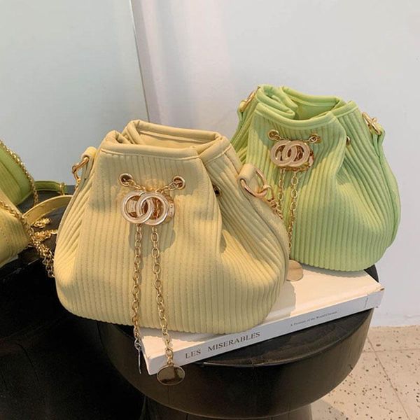 

evening bags bucket shoulder bag for women corduroy adjustable chain crossbody fresh temperament large capacity messenger and clutch