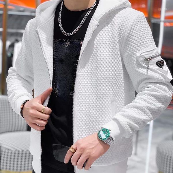

men's jackets casual hooded jacket men 's 2021 autumn slim fashion black and white personalized labeling coat all -matching, Black;brown