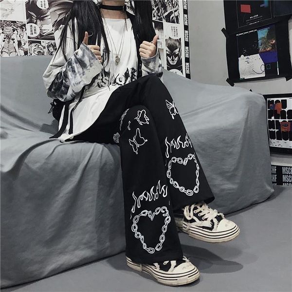 

women's pants & capris y2krobe y2k butterfly women streetwear cyber gothic wide leg vintage trousers casual harajuku aesthetic femme pa, Black;white