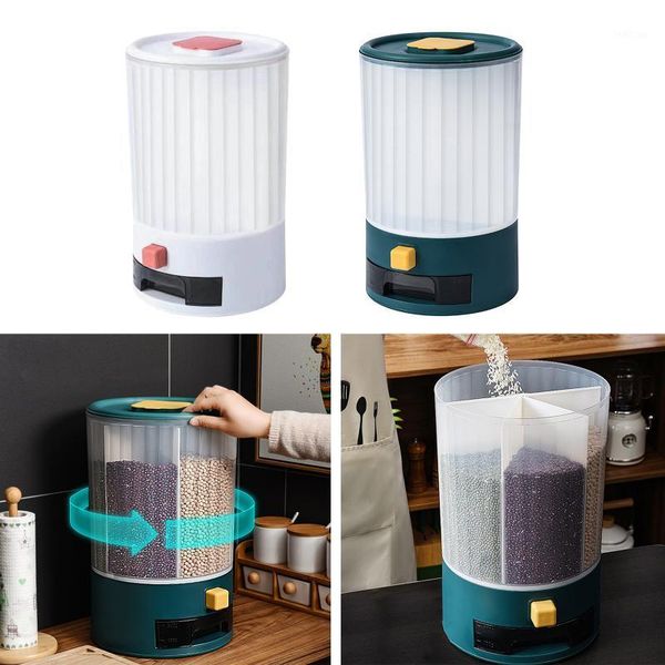

storage bottles & jars counterfood dispenser grains rice bucket large capacity 4-grid dry box for home and kitchen