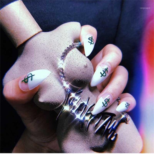 

24pcs/set nail art tips flame fire pattern false nails pointed girl long full cover france press on fake perfect for daily1, Red;gold