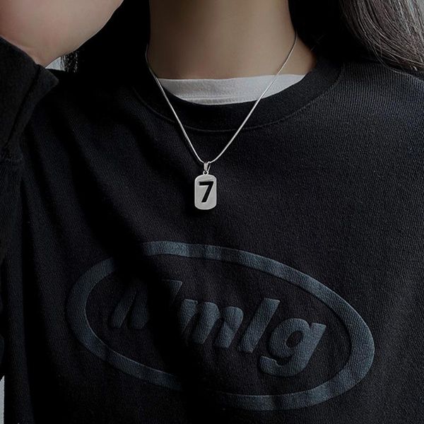 

minimalist lucky figure 7 pendant necklaces statement geometric chokers necklace for women men classic designed charms jewelry, Silver