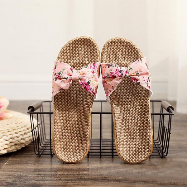 

slippers women female bohemia bowknot flax linen flip flops beach platform flat ladies casual soft shoes sandals #45, Black