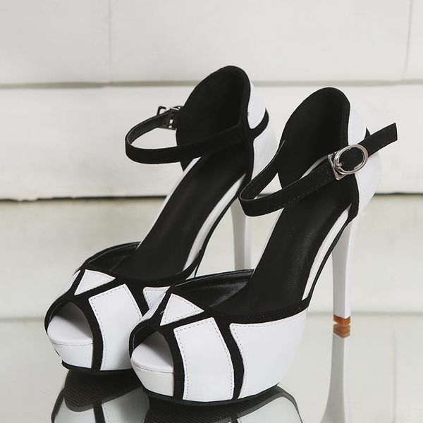 

sandals female summer 2021 high-heeled fish mouth shoes rough with waterproof platform roman women's, Black