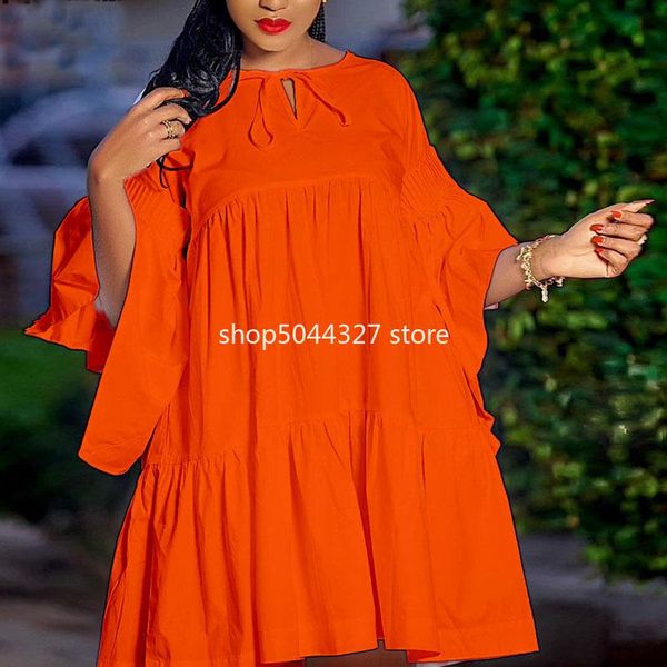 

ethnic clothing plus size pleated dresses with bowtie long flare sleeves knee length women fashion summer autumn female african vestidos, Red