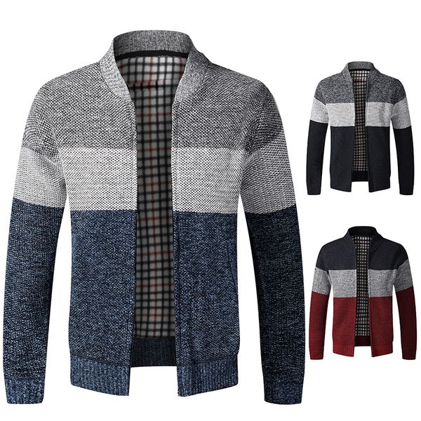 

fashion men's sweater coat spring autumn mens hooded stripe coat thick zipper wool sweaters cardigan jumpers male, White;black