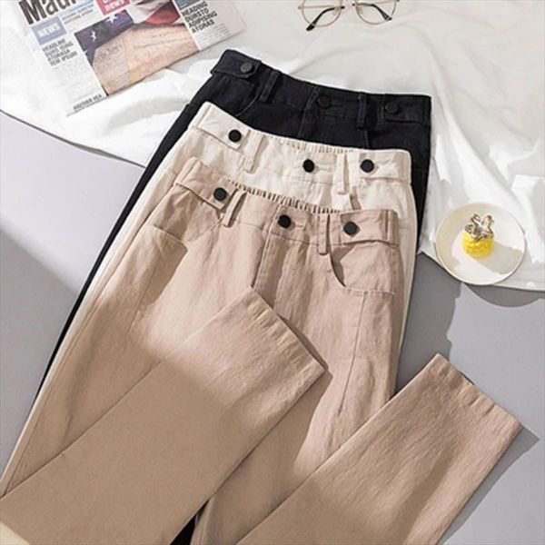 

spring elastic back waist womens pants harem high plus size ankle length loose casual female korean fashion 4xl, Black;white
