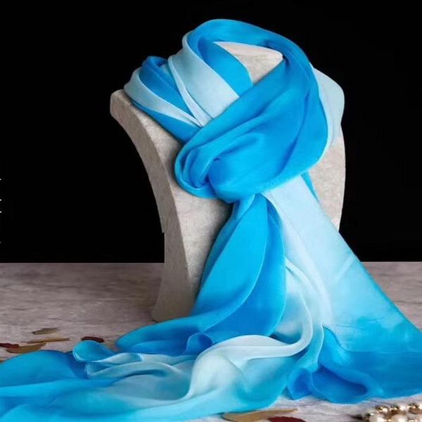 

scarves long big 100% real mulberry silk gradient color scarf wrap shawl sarongs neckerchiefs 200*140cm mixed 10 pcs/lot #4104, Blue;gray