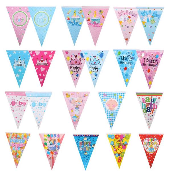 

party decoration 1pc happy birthday banners pulling flag welcome baby crown balloons hanging flags it's a boy girl decor
