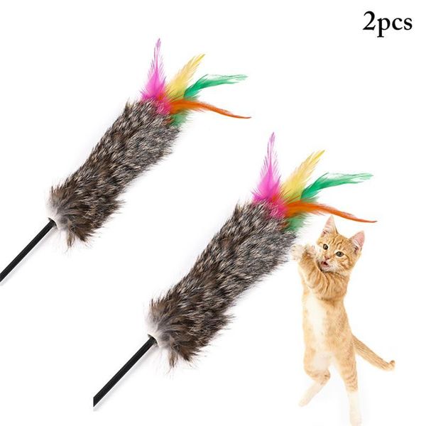 

cat toys 2pcs interactive toy feather teaser colorful wand pet play for kitten funny gatos supplies drop