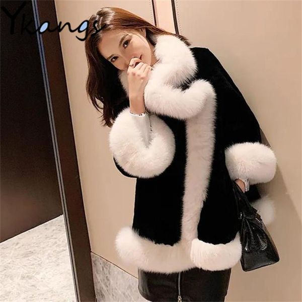

women's fur & faux vintage black thick warm fuzzy parka korean elegant plush short jacket winter harajuku casual loose streetwear