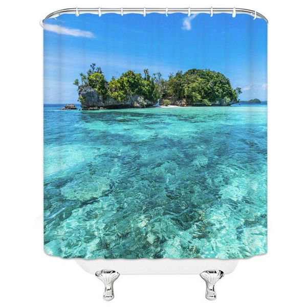 

shower curtains unique design blue clear sea water stone green tree pattern hanging curtain waterproof mildew polyester fabric home