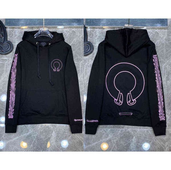 

classic luxury ch quality hoodie brand zipper autumn winter sweatshirts designer fashion men sweater horseshoe phantom cross print hooded wo, Black