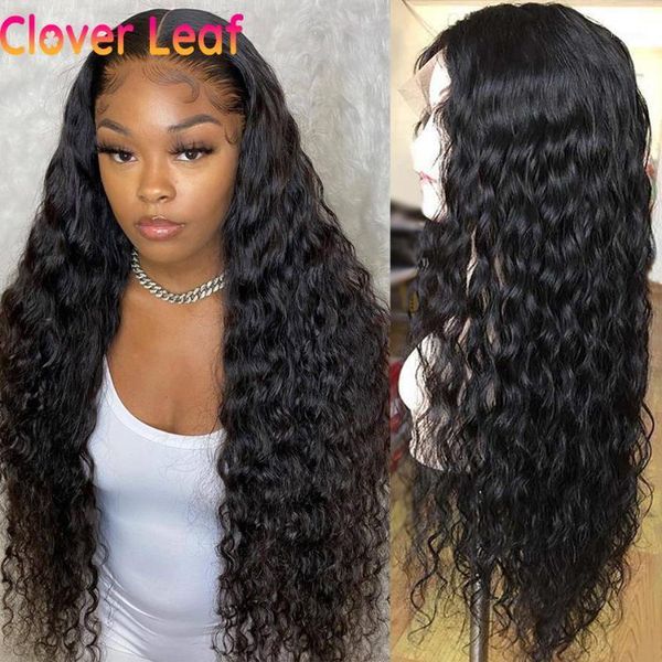 

water wave closure wig 150% remy lace front 13x4 human hair pre plucked with baby wigs1, Black;brown