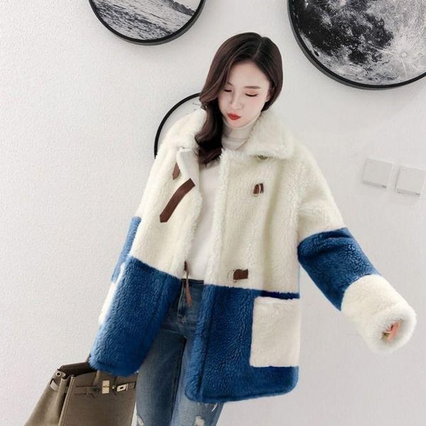 

women's fur & faux women 2021 autumn winter elegant patchwork coat female warm soft fake jacket ladies plush overcoat with pocket c405, Black