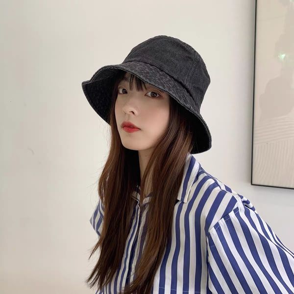 

designer washing bucket cowboy fisherman female spring summer sun hat, Blue;gray