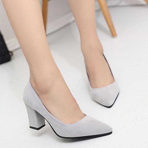 

high heels women pumps nightclub wedding casual shoes pointed toe parties dress slip-on summer flock shallow square heel k78, Black