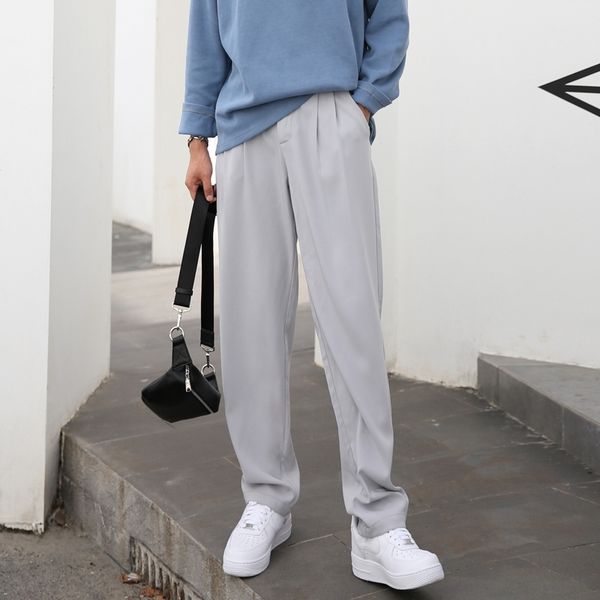 

wang yinxue's self made simple drop feeling straight leisure wide leg trousers for men, Black