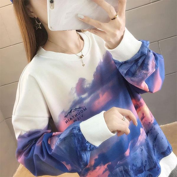 

women's hoodies & sweatshirts wei clothes women 2021 autumn and winter hundred casual jacket snow mountain loose plus-on long sleeve, Black